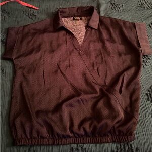 David Lerner x Evereve black & blue print casual wrap front sport style shirt